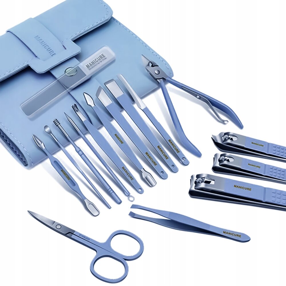 Set Manichiura si Pedichiura 16-in-1 cu plic din piele ecologica, model "MANI-CUT"