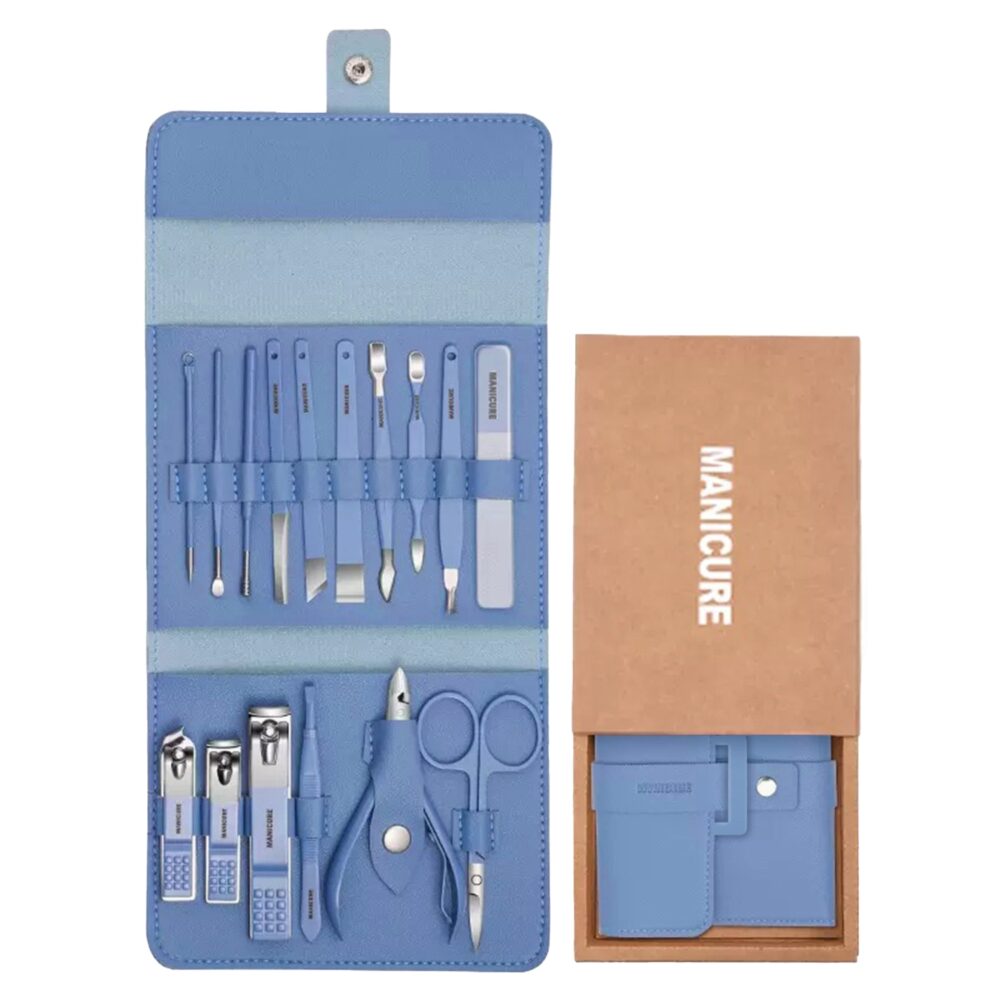 Set Manichiura si Pedichiura 16-in-1 cu plic din piele ecologica, model "MANI-CUT"