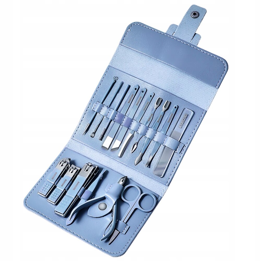 Set Manichiura si Pedichiura 16-in-1 cu plic din piele ecologica, model "MANI-CUT"