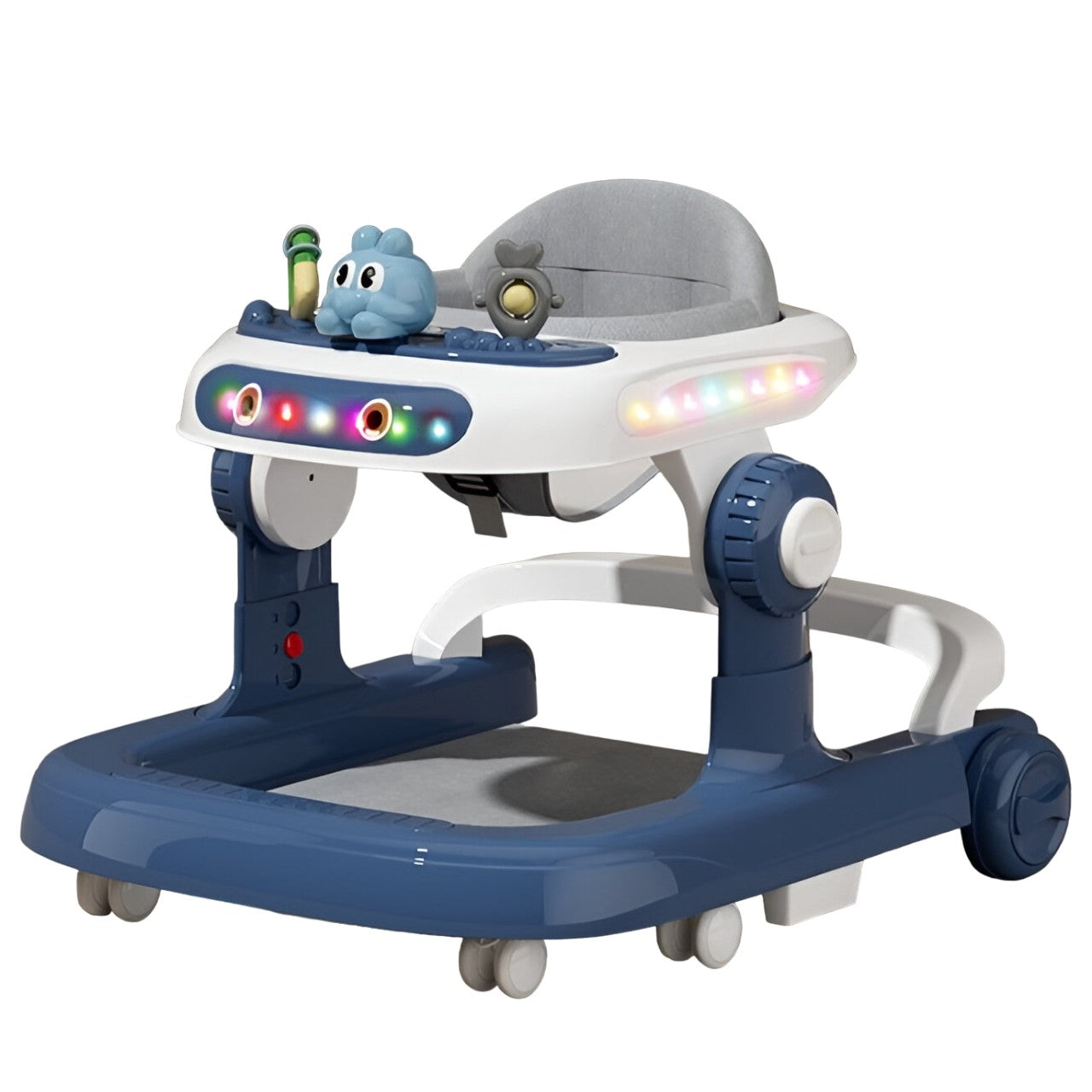 Premergator Multifunctional cu Roti Smart, Model Iepuras, Inaltime Ajustabila, Tavita, Muzica, Lumini, 66x59x41 cm, Albastru