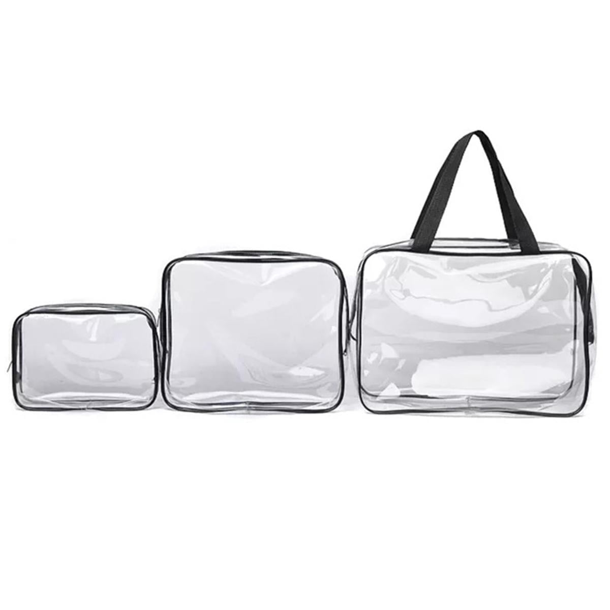 Set 3 organizatoare de cosmetice, transparente, ideale pentru calatorii
