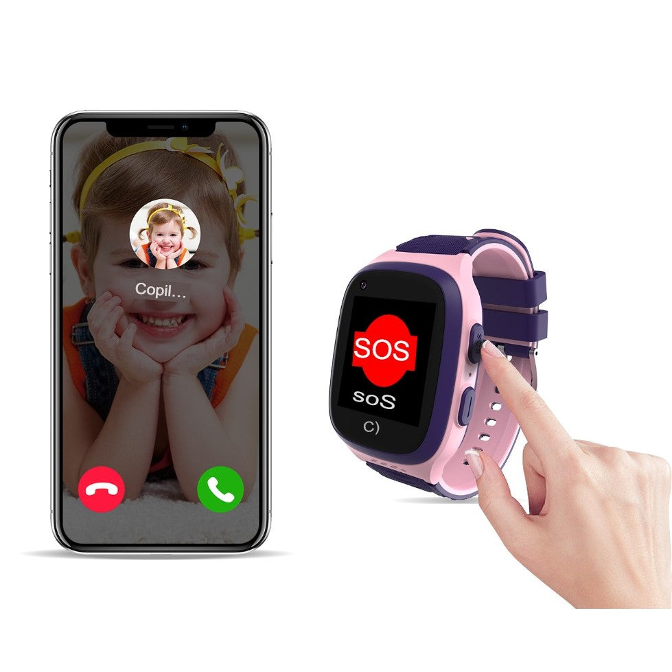 Ceas Smartwatch Smart, Pentru Copii, LT31E-4G cu Functie Telefon, Localizare GPS, Istoric Traseu, Apel de Monitorizare, Camera, Mov/Roz
