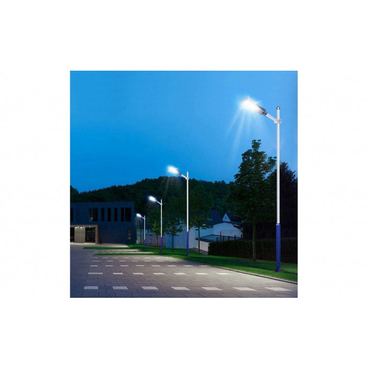 Lampa solara stradala Smart, cu telecomanda, senzor de miscare si lumina, suport prindere, 240 LED-uri, IP65, ABS, 12AH, 250W, temperatura culoare 6500K, 70x18.8x5 cm, autonomie 10-12 ore, negru
