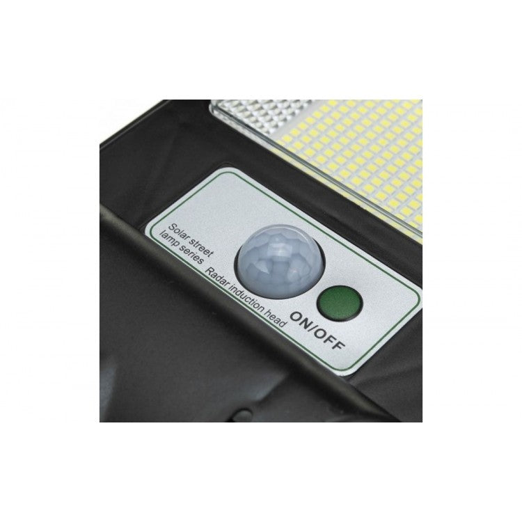 Lampa solara stradala Smart, cu telecomanda, senzor de miscare si lumina, suport prindere, 240 LED-uri, IP65, ABS, 12AH, 250W, temperatura culoare 6500K, 70x18.8x5 cm, autonomie 10-12 ore, negru