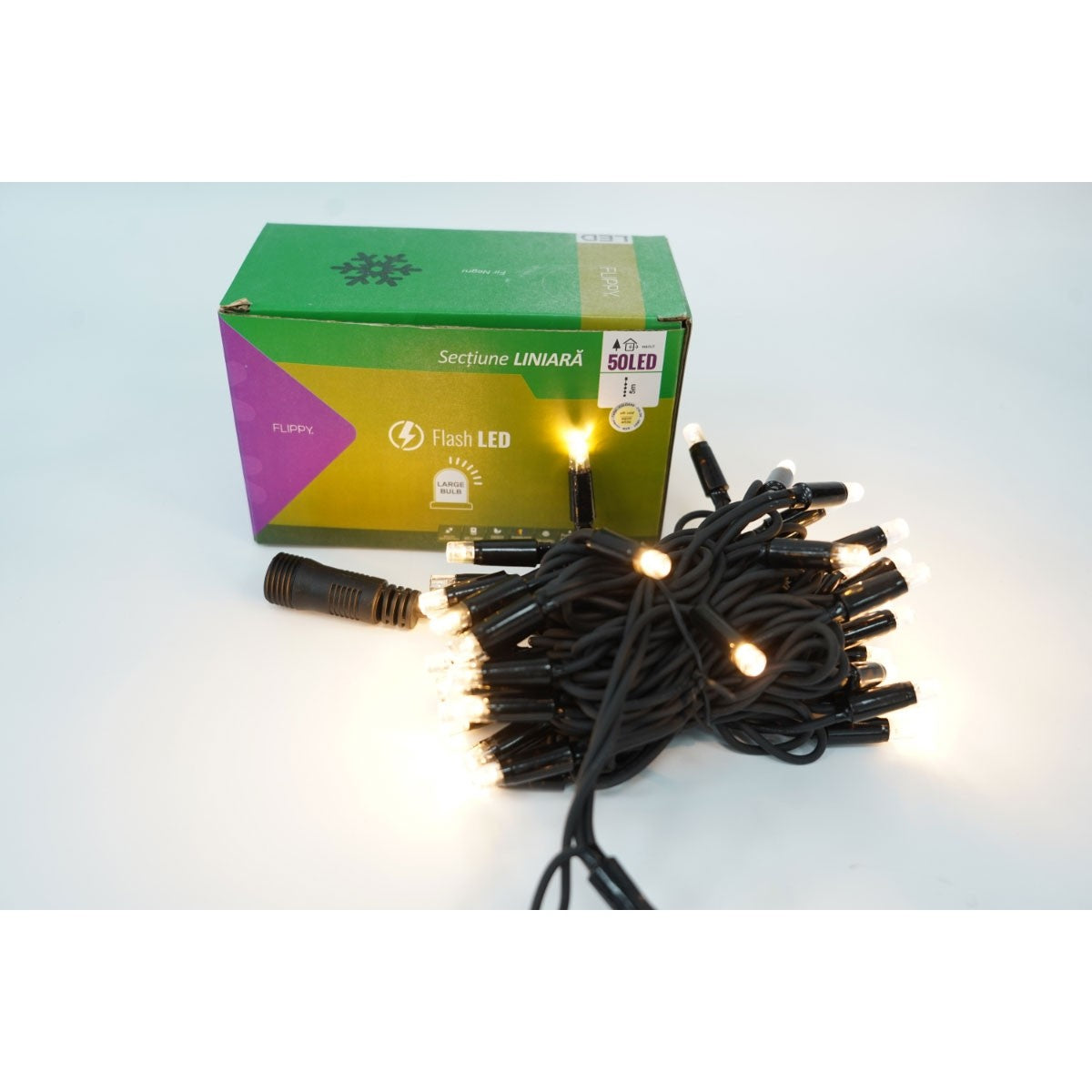 Instalatie Craciun Profesionala de Exterior IP65, 25 m, 250 Led-uri Mari ,Liniara, Alb cald, Interconectabila, Prelungitor 6.5 m inclus, Fir Negru, Smart