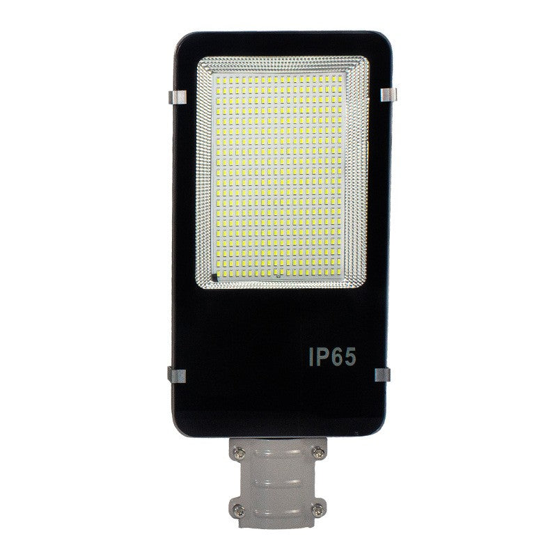 Lampa solara stradala Smart, pentru curte sau strada, finisaj lucios, rezistent la apa, montare prin fixare, senzor lumina, baterie de litiu, IP65, lumina rece, putere 200W, autonomie 10 ore, 49 x 21 x 6.5 cm, negru
