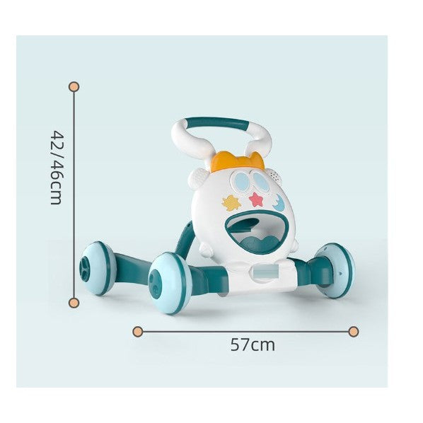 Premergator pentru copii Smart, pliabil, viteza ajustabila, maner antialunecare, cu lumini si muzica, 46 x 57 cm, loc depozitare jucarii, inaltime ajustabila, albastru