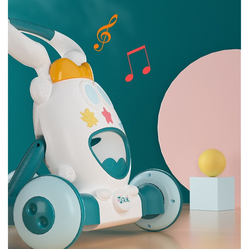 Premergator pentru copii Smart, pliabil, viteza ajustabila, maner antialunecare, cu lumini si muzica, 46 x 57 cm, loc depozitare jucarii, inaltime ajustabila, albastru