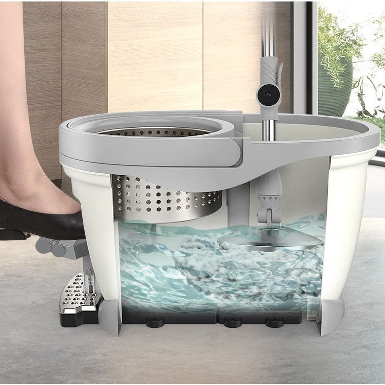 Set Galeata cu Pedala si Mop Rotativ 360°, Smart, Cu Actiune Centrifuga x4, Pentru Uz Casnic, Maner din Otel Inoxidabil Telescopic, 2 Capte din Bumbac, 46x30x28 cm, Verde Matcha