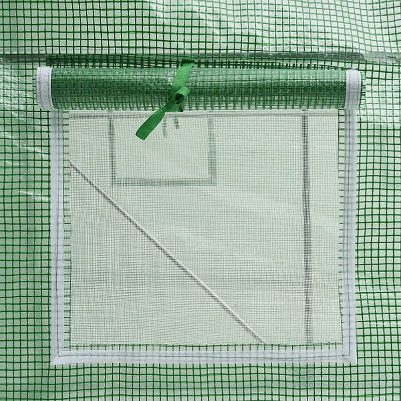 Sera solar tip tunel, 10x3x2 m, ferestre cu plasa anti-insecte, 1 usa rulanta, folie PE cu filtru UV4, verde
