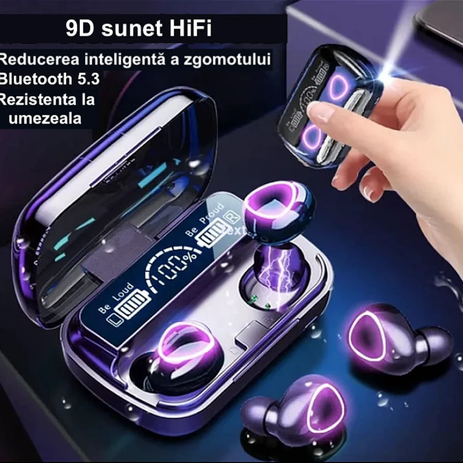 Căști Wireless TWS Bluetooth 5.3 cu Ecran LED și Sunet Premium