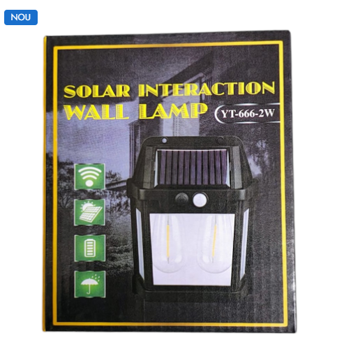 Lampă Solară de Perete cu Senzor de Lumină și Mișcare – Design Felinar cu 2 Becuri