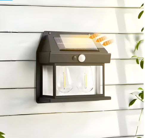 Lampă Solară de Perete cu Senzor de Lumină și Mișcare – Design Felinar cu 2 Becuri