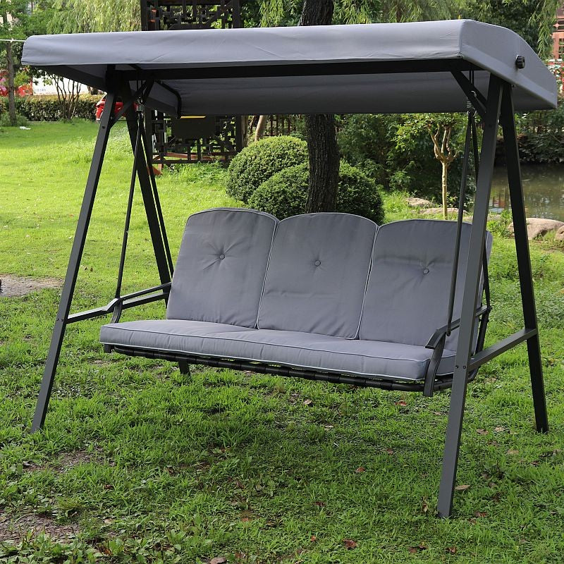Balansoar gradina, 3 locuri, copertina impermeabila, 205x118x184 cm, gri