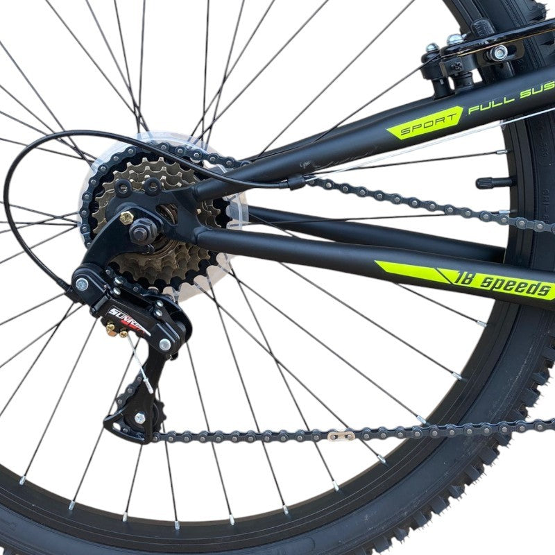 Bicicleta Mountain Bike 26 inch, dubla suspensie, V-brake, 18 viteze, cadru otel, gri