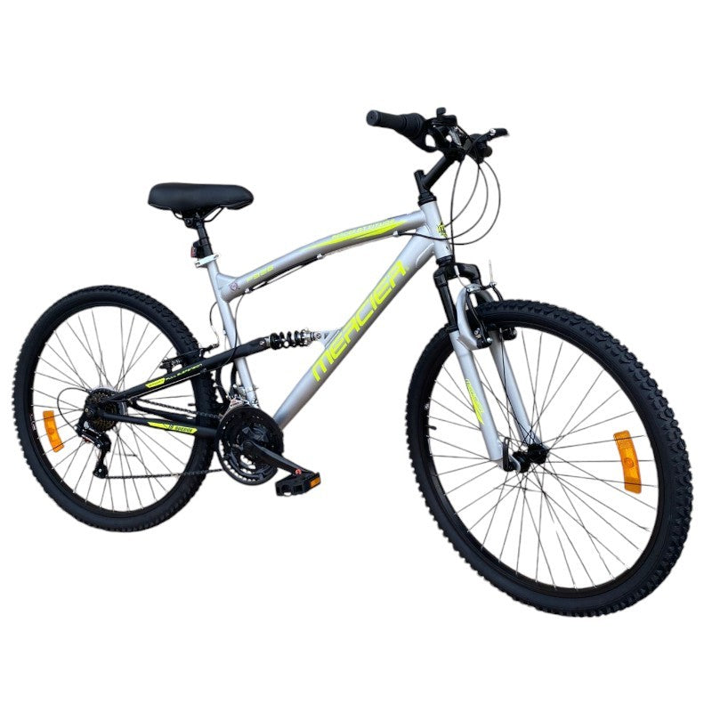 Bicicleta Mountain Bike 26 inch, dubla suspensie, V-brake, 18 viteze, cadru otel, gri