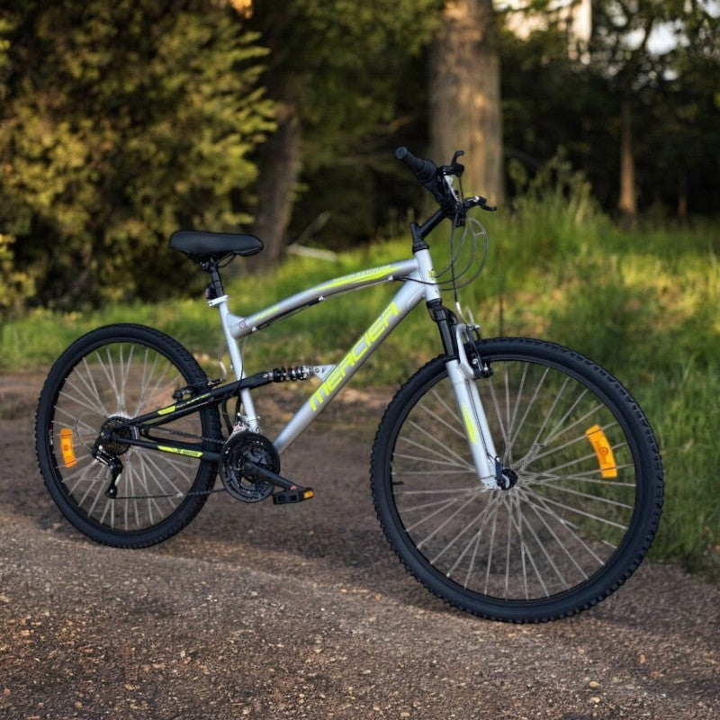 Bicicleta Mountain Bike 26 inch, dubla suspensie, V-brake, 18 viteze, cadru otel, gri