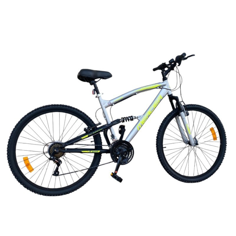 Bicicleta Mountain Bike 26 inch, dubla suspensie, V-brake, 18 viteze, cadru otel, gri