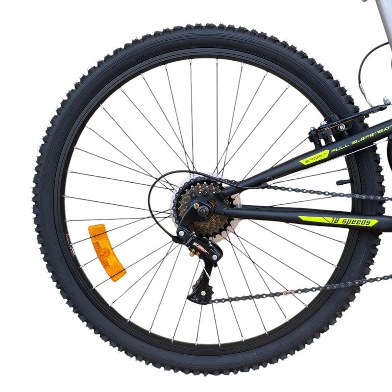 Bicicleta Mountain Bike 26 inch, dubla suspensie, V-brake, 18 viteze, cadru otel, gri