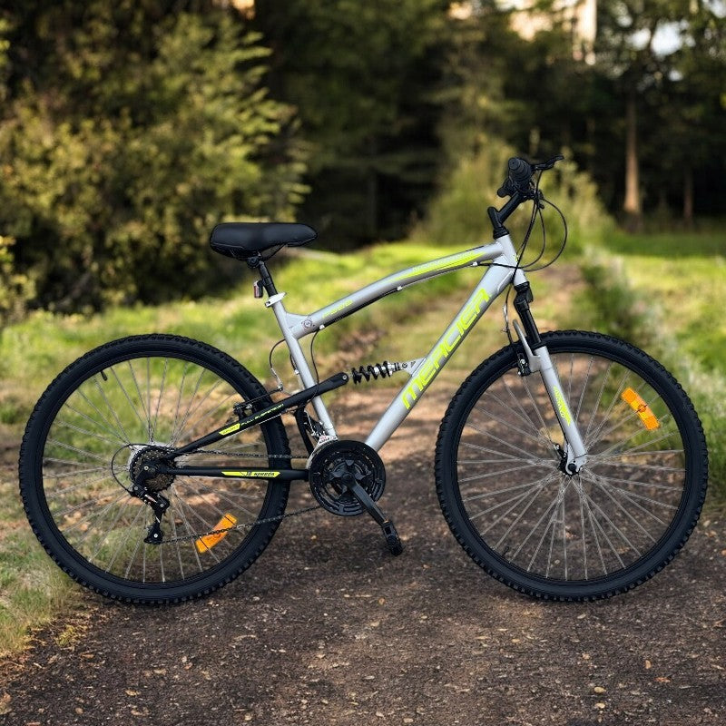 Bicicleta Mountain Bike 26 inch, dubla suspensie, V-brake, 18 viteze, cadru otel, gri