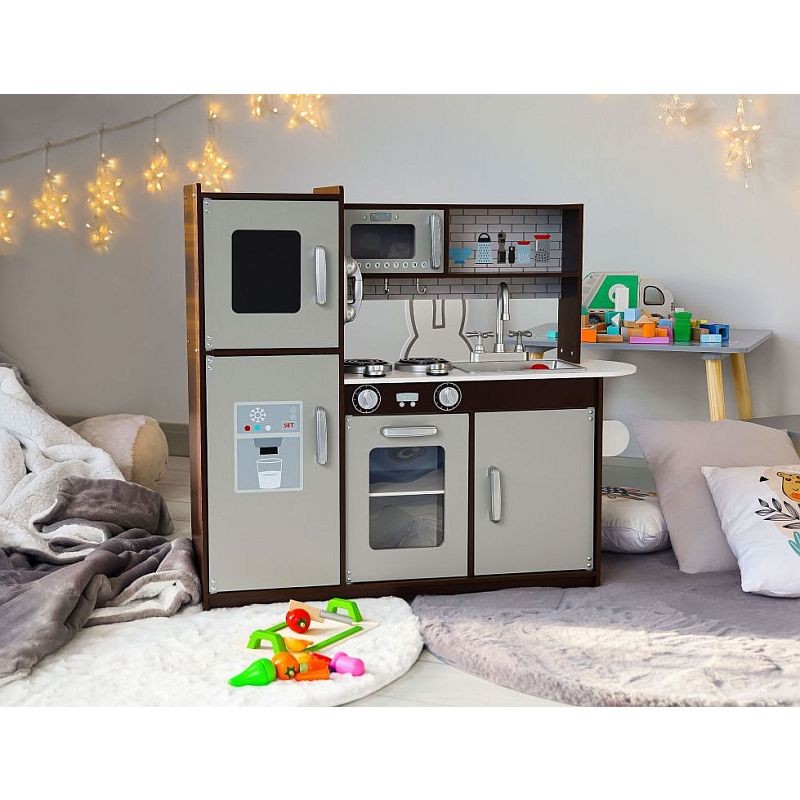 Bucatarie pentru copii, utilata cu frigider, chiuveta, aragaz, cuptor cu microunde, telefon, 83x30x95 cm, MDF