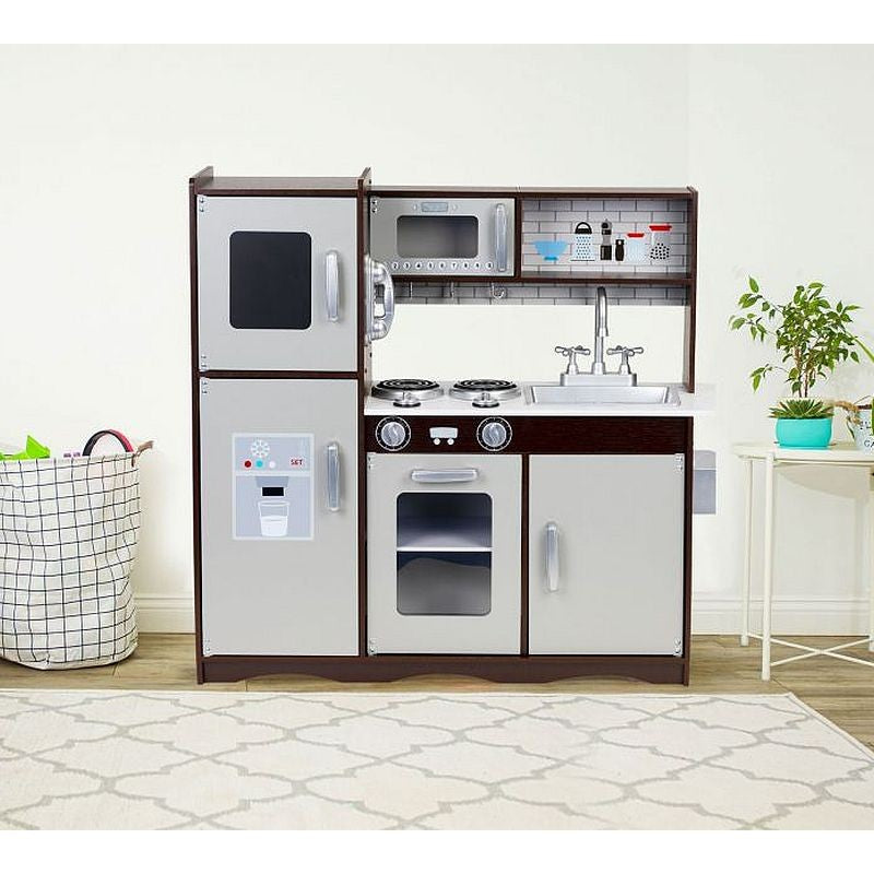 Bucatarie pentru copii, utilata cu frigider, chiuveta, aragaz, cuptor cu microunde, telefon, 83x30x95 cm, MDF