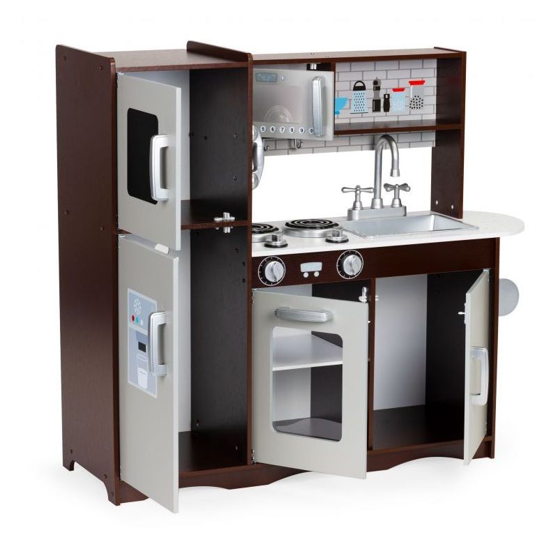 Bucatarie pentru copii, utilata cu frigider, chiuveta, aragaz, cuptor cu microunde, telefon, 83x30x95 cm, MDF