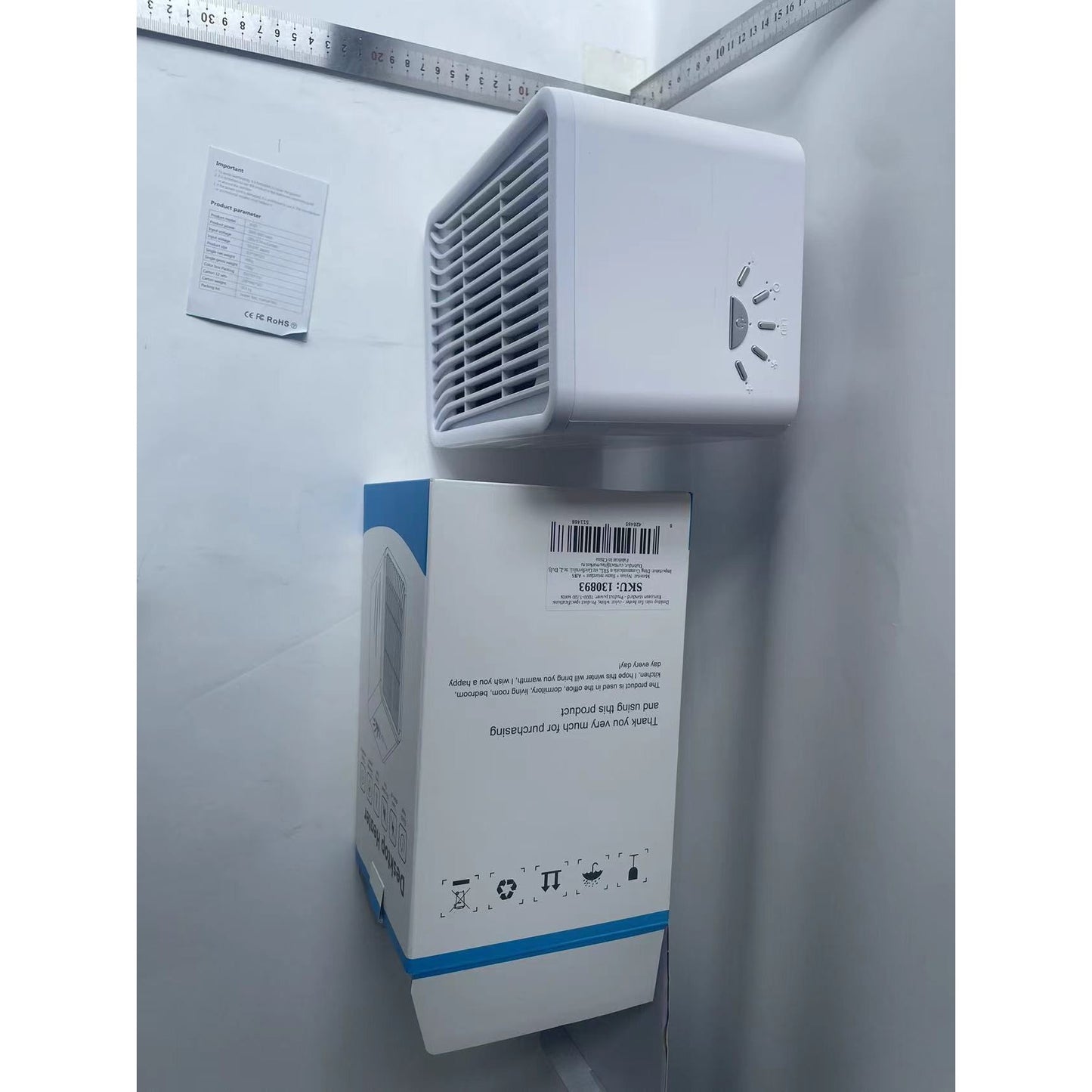 Mini Incalzitor pentru Birou, Smart, Incalzire si Racire, 1000-1200W, cu Lumini, cu Maner, Lungime Cablu 1.5 m, 3 Trepte de Temperatura, 15.3x13.8x22.5 cm, Alb