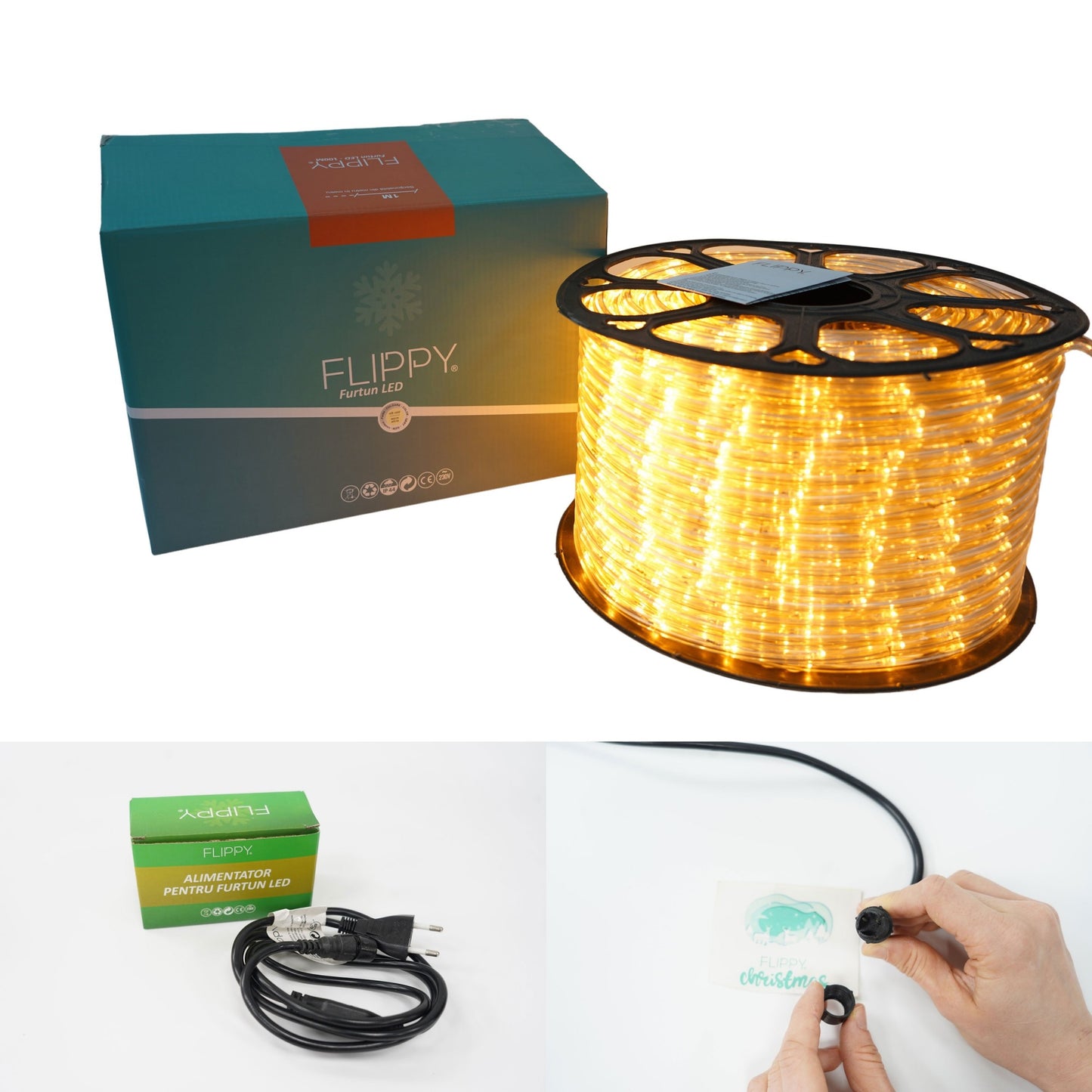 Instalatie Craciun, 30 m, 720 Led-uri, Furtun Luminos, Alb cald, Transformator, Sectionabila, 220 V, Smart