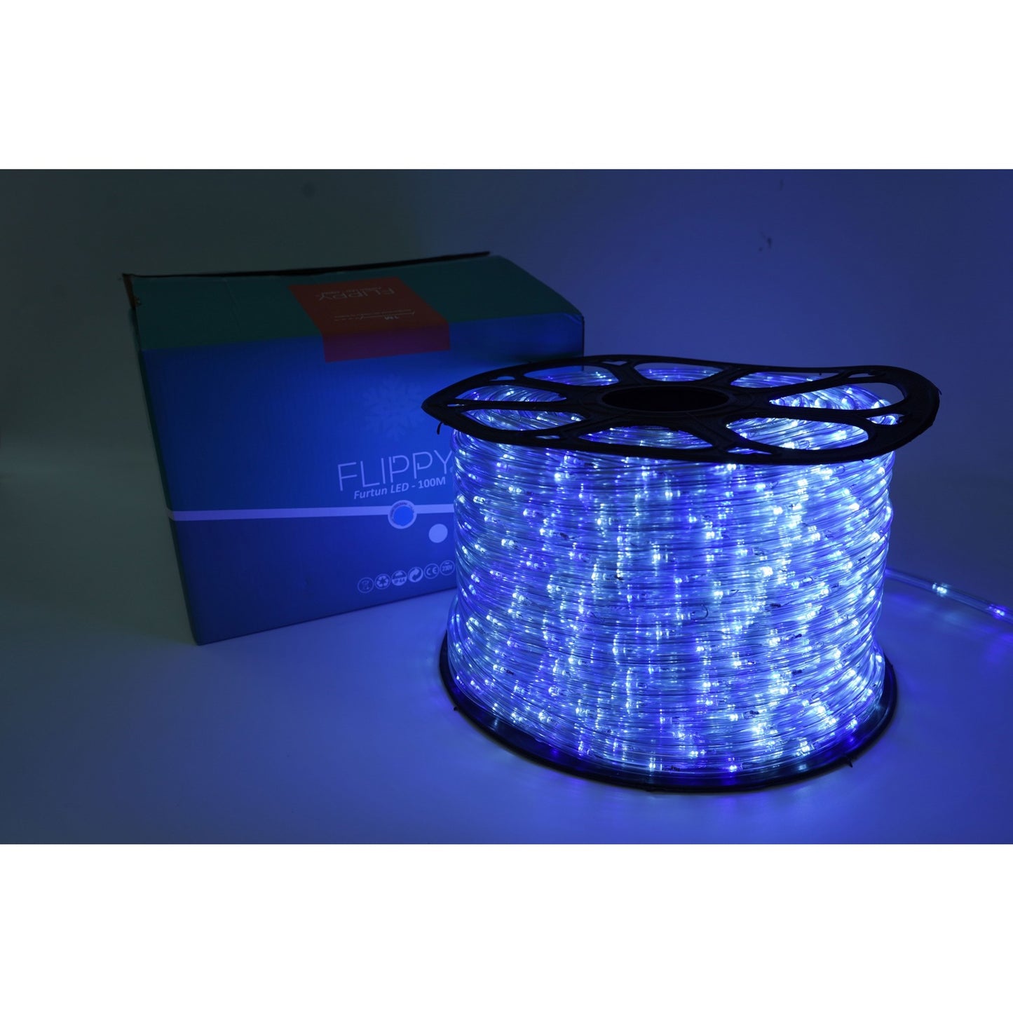 Instalatie Craciun, 50 m, 1200 Led-uri, Furtun Luminos, Alb rece/ Albastru, Transformator, 8 jocuri de lumini, Sectionabila, 220 V, Smart