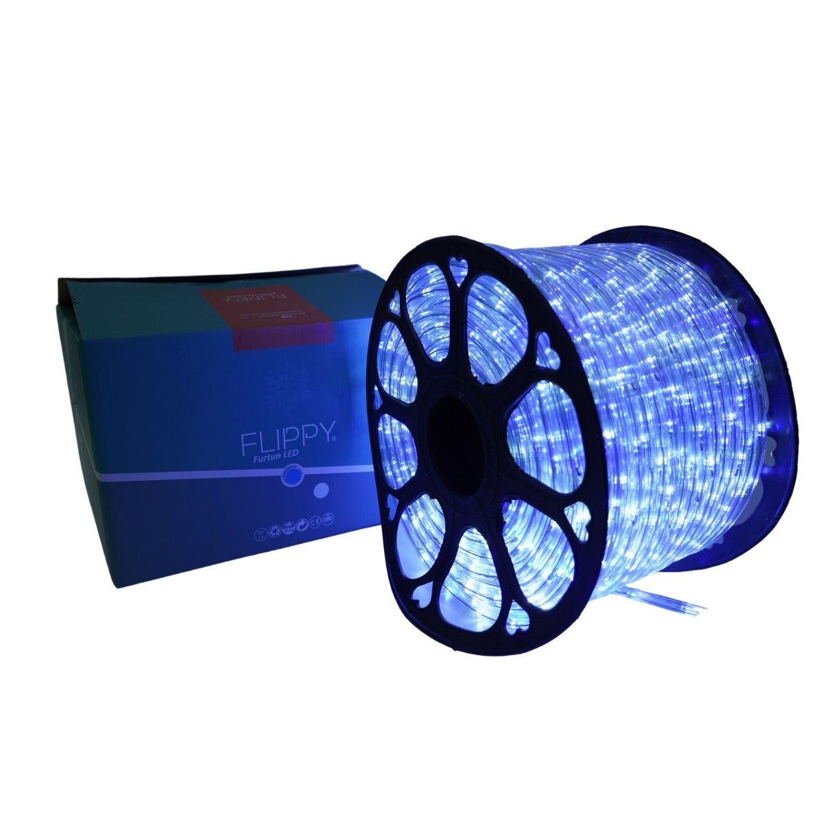Instalatie Craciun, 50 m, 1200 Led-uri, Furtun Luminos, Alb rece/ Albastru, Transformator, 8 jocuri de lumini, Sectionabila, 220 V, Smart