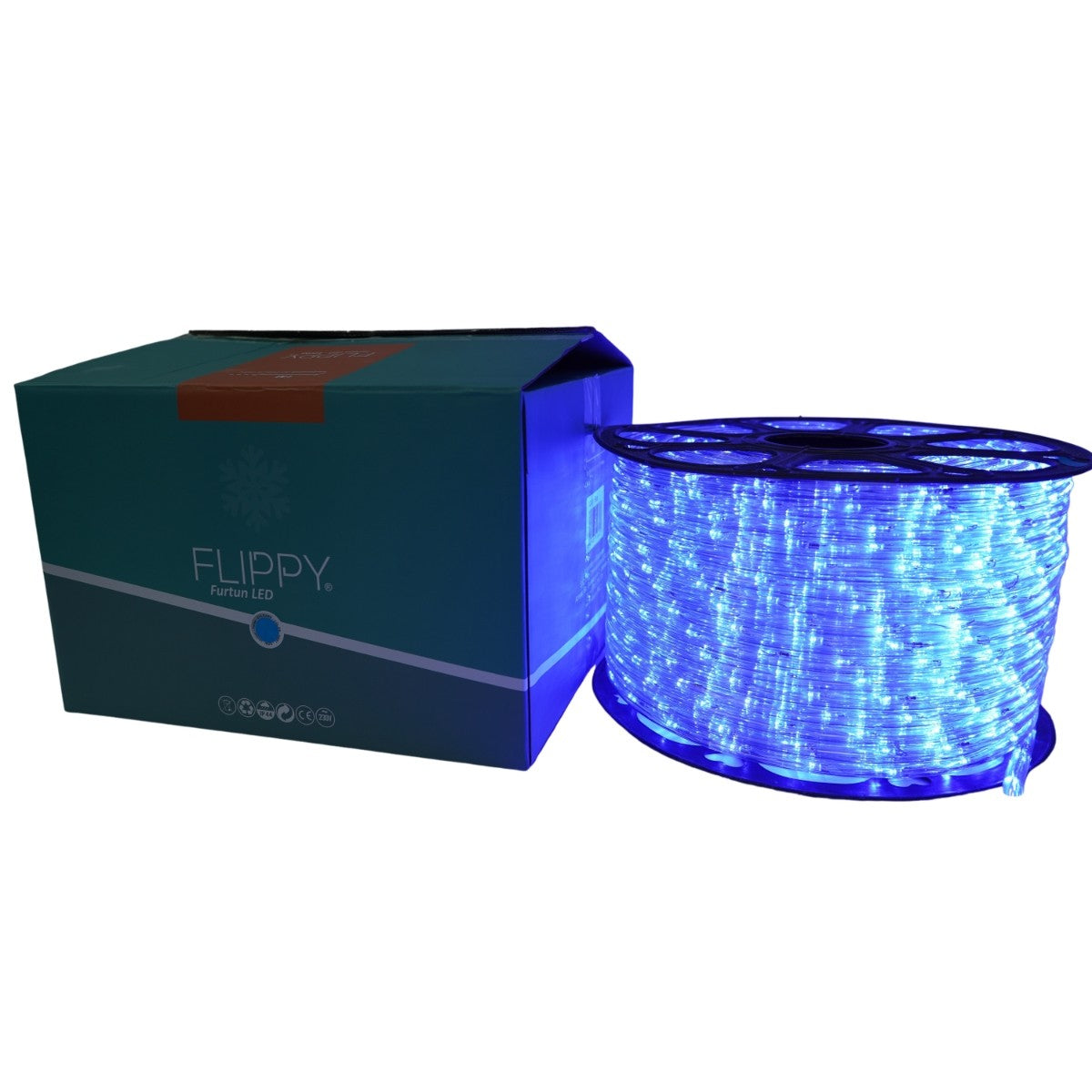 Instalatie Craciun, 50 m, 1200 Led-uri, Furtun Luminos, Albastru, Transformator, Sectionabila, 220 V, Smart (Copy)
