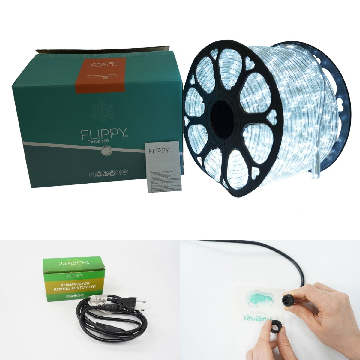 Instalatie Craciun, 50 m, 1200 Led-uri, Furtun Luminos, Alb rece, Transformator, Sectionabila, 220 V, Smart