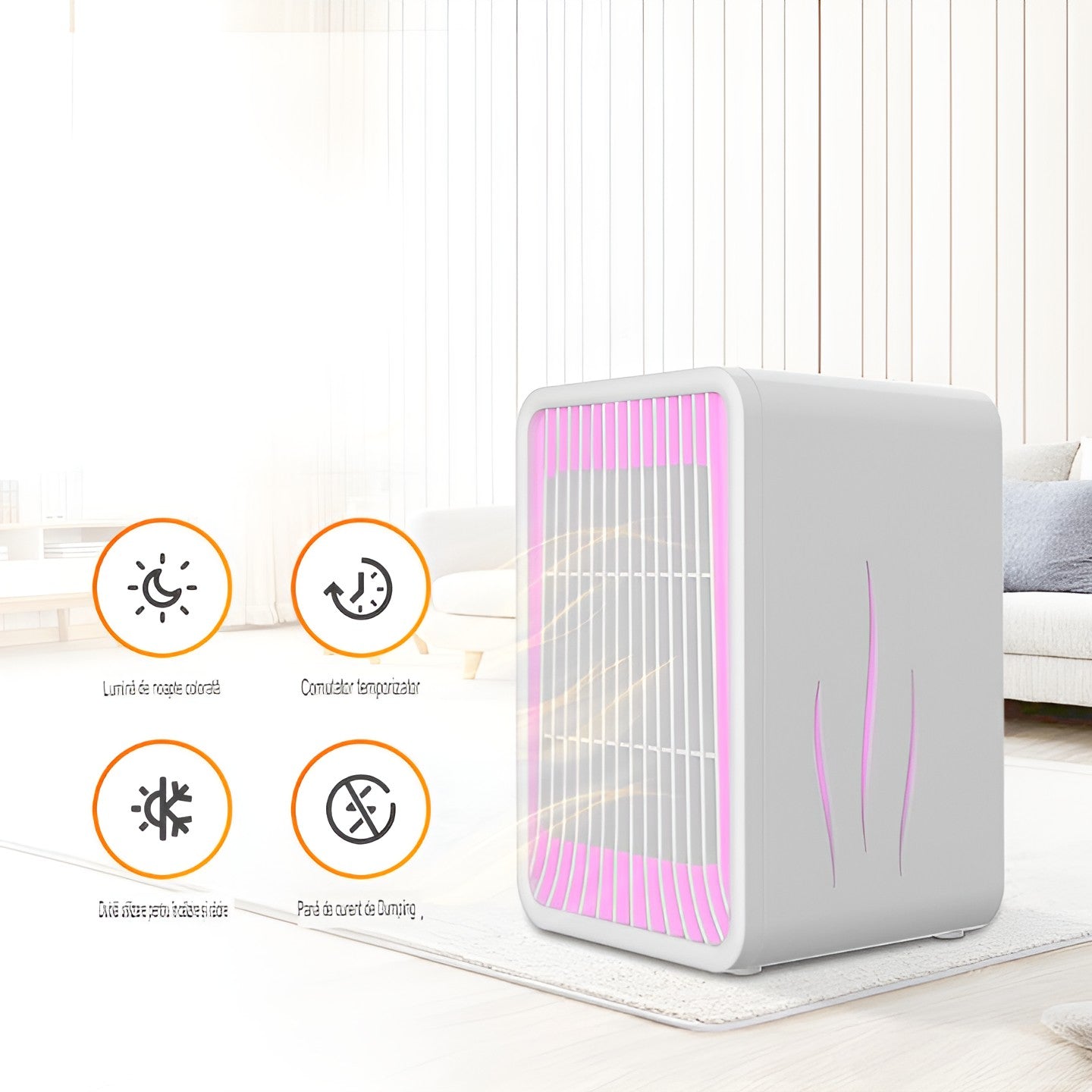 Mini Incalzitor pentru Birou, Smart, Incalzire si Racire, 1000-1200W, cu Lumini, cu Maner, Lungime Cablu 1.5 m, 3 Trepte de Temperatura, 15.3x13.8x22.5 cm, Alb