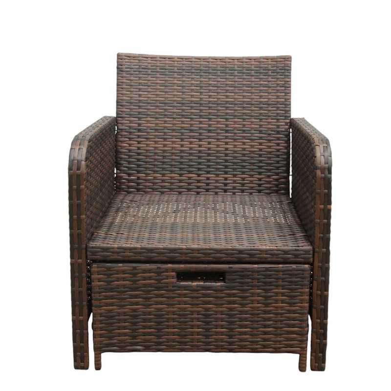 Set mobilier gradina, 2 fotolii si 2 tabureti otoman, masuta cafea, perne incluse, maro