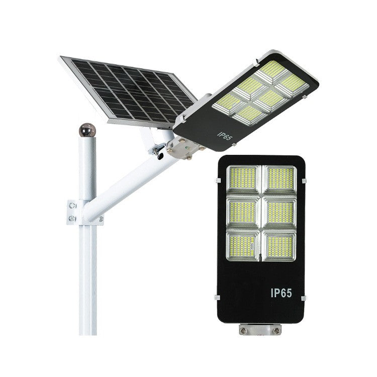 Lampa solara stradala Smart, IP65, senzor de lumina, 100 LED-uri SMD, 7200 lm, panou 12W, putere 80W, autonomie 12-16 ore, telecomanda, montare prin fixare, pentru strada sau gradina, finisaj lucios, material ABS, 38.6 x 13.3 x 6.5 cm, alb rece