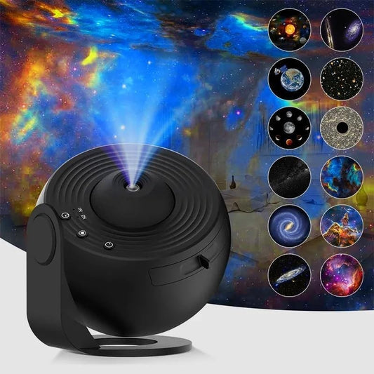 Lampa Tip Proiector Galaxie, Smart, pentru Dormitor, Tematica Cer Instelat, Model Glob, HD, Rotire 360 de Grade, 20 de Imagini, Incarcare USB, 10 W, 15x15 cm, Negru