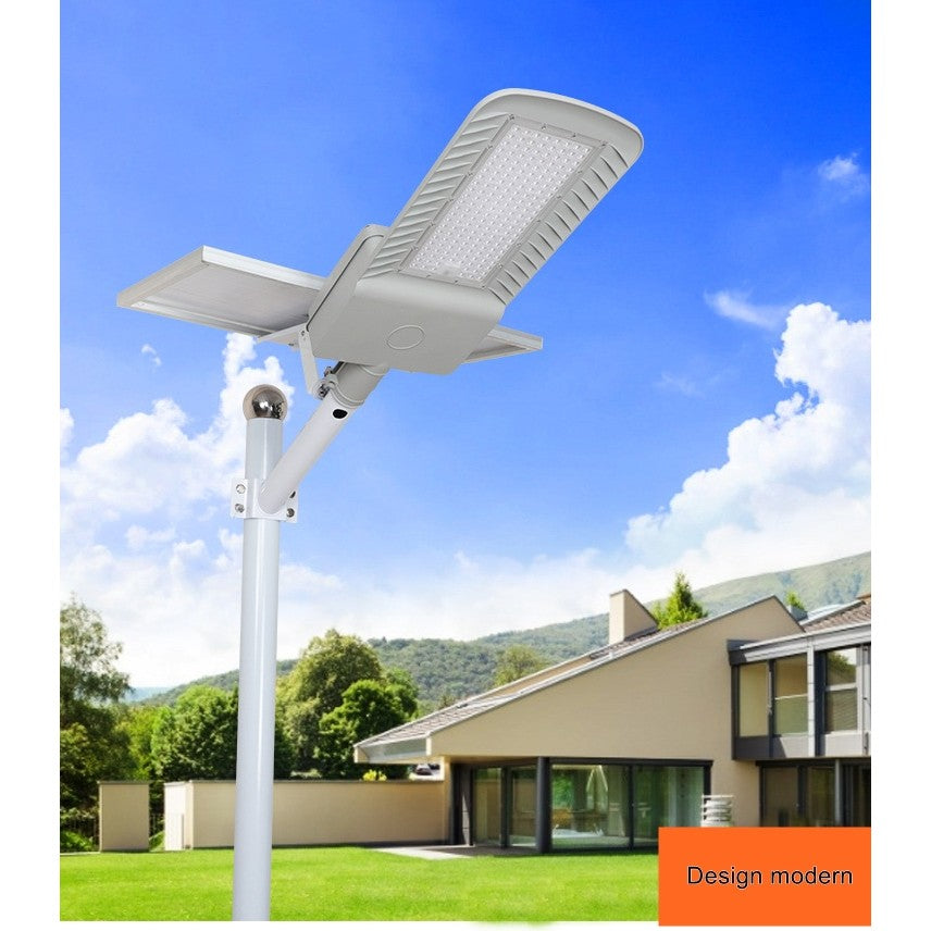 Lampa solara pentru strada sau gradina Smart, IP65, senzor de lumina, 100 LED-uri SMD, 3150 lm, 500W autonomie 12-16 ore, telecomanda, montare prin fixare, pentru strada sau gradina, finisaj mat, material ABS, 51.5 x 21 x 7.5, lumina alb rece, gri