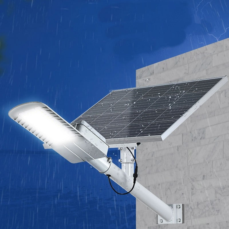 Lampa solara pentru strada sau gradina Smart, IP65, senzor de lumina, 100 LED-uri SMD, 3150 lm, 500W autonomie 12-16 ore, telecomanda, montare prin fixare, pentru strada sau gradina, finisaj mat, material ABS, 51.5 x 21 x 7.5, lumina alb rece, gri