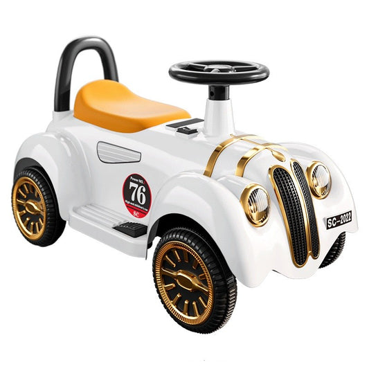 Masinuta Electrica Smart, Model de Epoca, cu Acumulator, Sistem Anti-Rasturnare, Sistem de Lumini si Sunet, 1-5 Ani, 75 x 36 x 45 cm, Alb