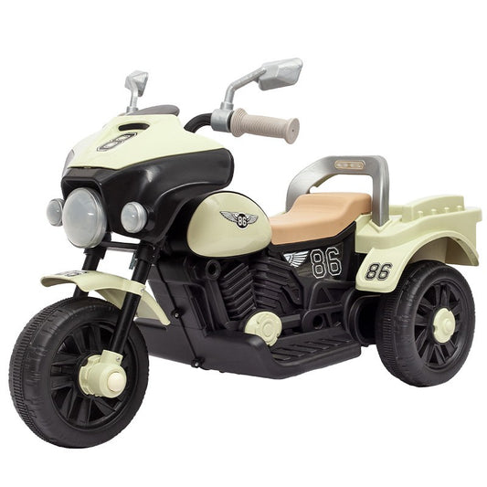 Motocicleta Electrica Smart, cu Acumulator, cu Sistem Anti-Rasturnare, Sistem de Lumini si Muzica, Cutie de Depozitare, 1-8 Ani, 93 x 43 x 58 cm, Alb - Bej