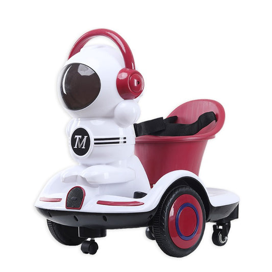 Masinuta electrica cu telecomanda pentru copii, Smart, roti spate rotire 360, curea siguranta, lumini si sunete, self control si prin telecomanda, cu pedale de acceleratie si frana, visiniu