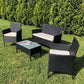 Set 4 piese mobilier gradina, fotolii, canapea, masuta cafea, perne, blat sticla, model ratan negru
