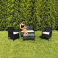 Set 4 piese mobilier gradina, fotolii, canapea, masuta cafea, perne, blat sticla, model ratan negru