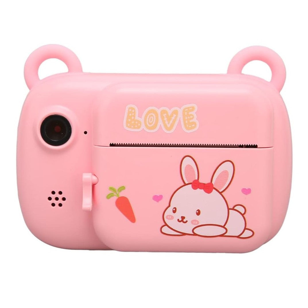Set Camera Instantanee pentru Copii, Smart, Camera Selfie, Ecran HD 2.4'', 24MP, 1080P Video, 1200 mAh, cu Functie de Printare Alb-Negru, cablu USB-C, Bluetooth, Compatibil iOS/Android, Imprimare APP, Model Pisicia Emoji, Roz