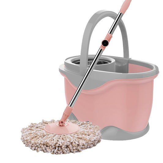 Set Galeata si Mop Rotativ 360°, Smart, Cu Dubla Actiune Centrifuga, Pentru Uz Casnic, Maner din Otel Inoxidabil Telescopic, 2 Capte din Bumbac, 46x27x29 cm, Roz