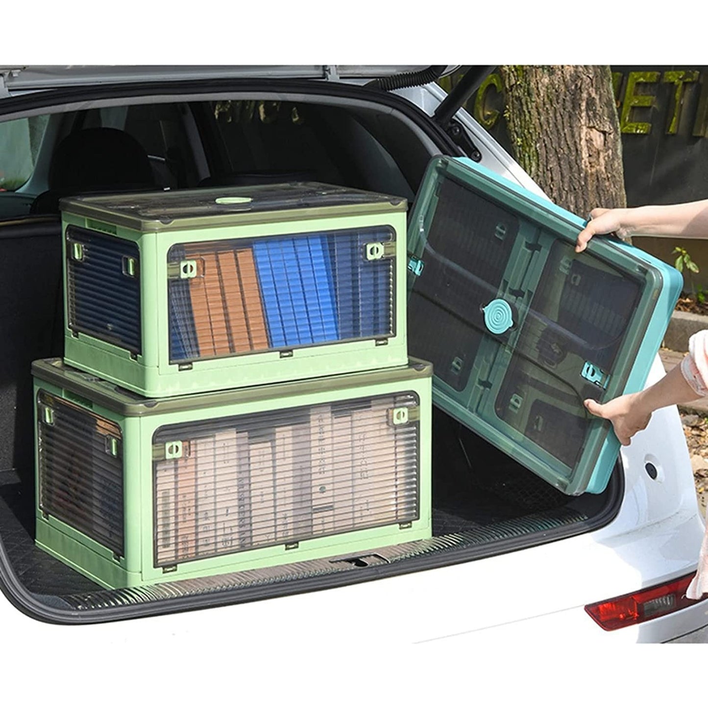 Cutie de depozitare pliabila, Smart, Cu capac, 85 L, Plastic, 60x42x34 cm, Verde