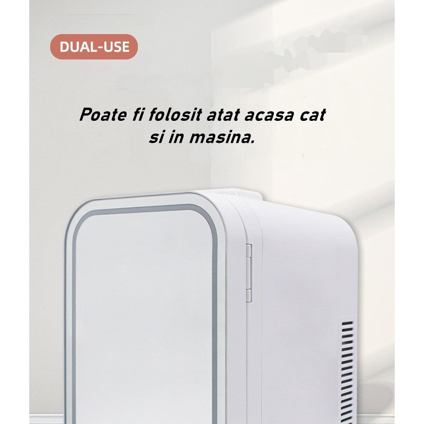 Mini frigider cosmetice, Smart, dubla functie de incalzire/racire, portabil, 8L, alb