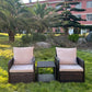 Set mobilier gradina, 2 fotolii si 2 tabureti otoman, masuta cafea, perne incluse, maro
