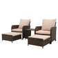 Set mobilier gradina, 2 fotolii si 2 tabureti otoman, masuta cafea, perne incluse, maro